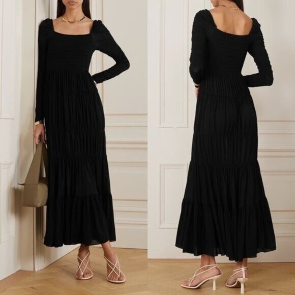 La Ligne Dresses & Skirts - La Ligne Mariella Maxi Dress XS NEW Black Tiered Jersey Smocked Long Sleeve